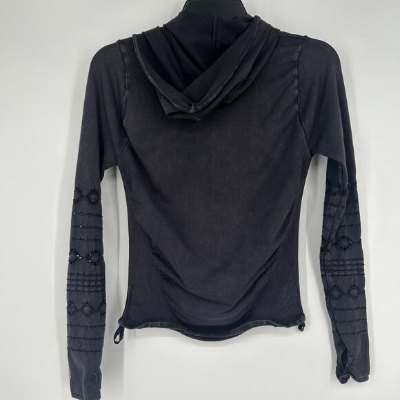 Free People Movement Good Karma Hoodie Shirt Black Fitted Cowl Neck Size S - Picture 9 of 12